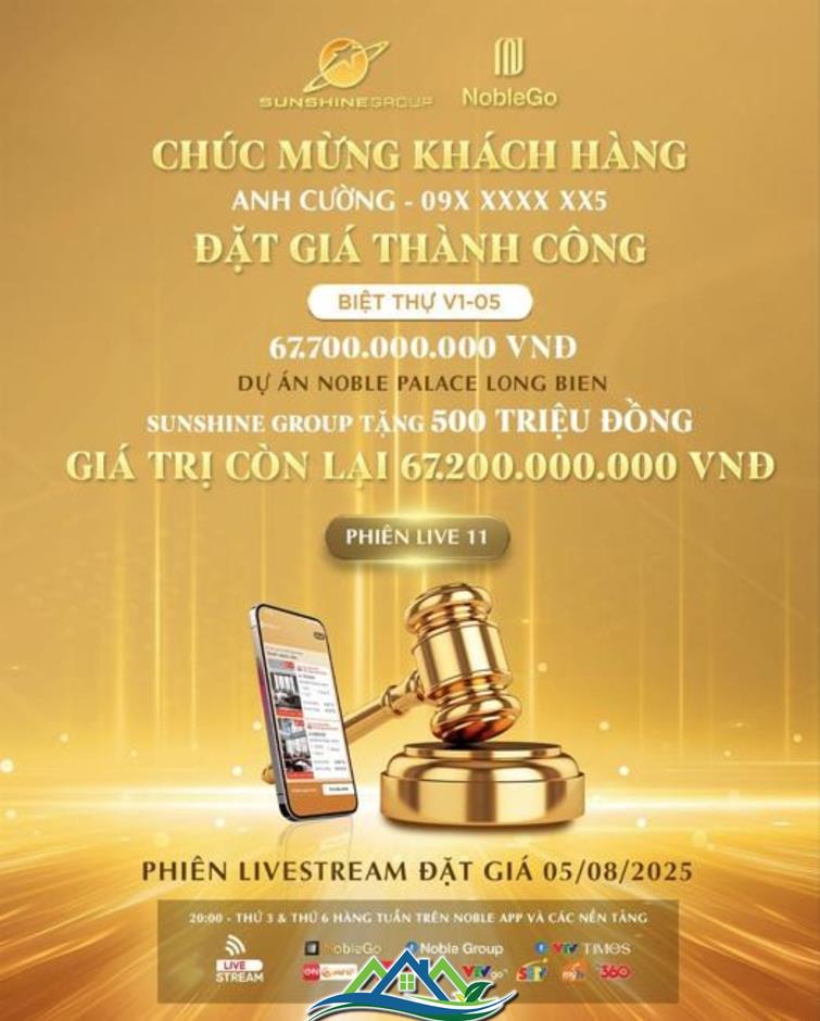 Biệt thự gần 70 tỷ được đặt giá thành công trên livestream 5/8 của Sunshine Group Biệt thự gần 70 tỷ được đặt giá thành công trên livestream 5/8 của Sunshine Group