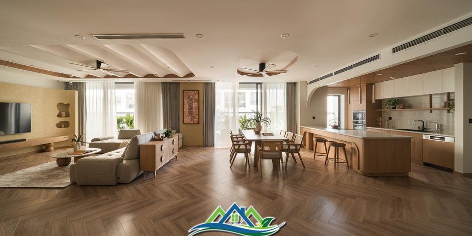 Đập thông hai căn hộ tạo nên không gian 260m2 rộng mở