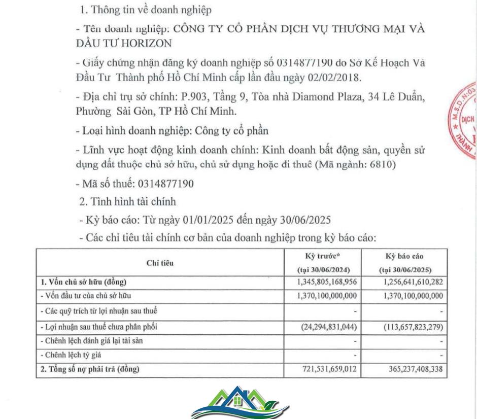 Horizon của Chủ tịch Nguyễn Quốc Hiển báo lỗ 90 tỷ đồng nửa đầu năm